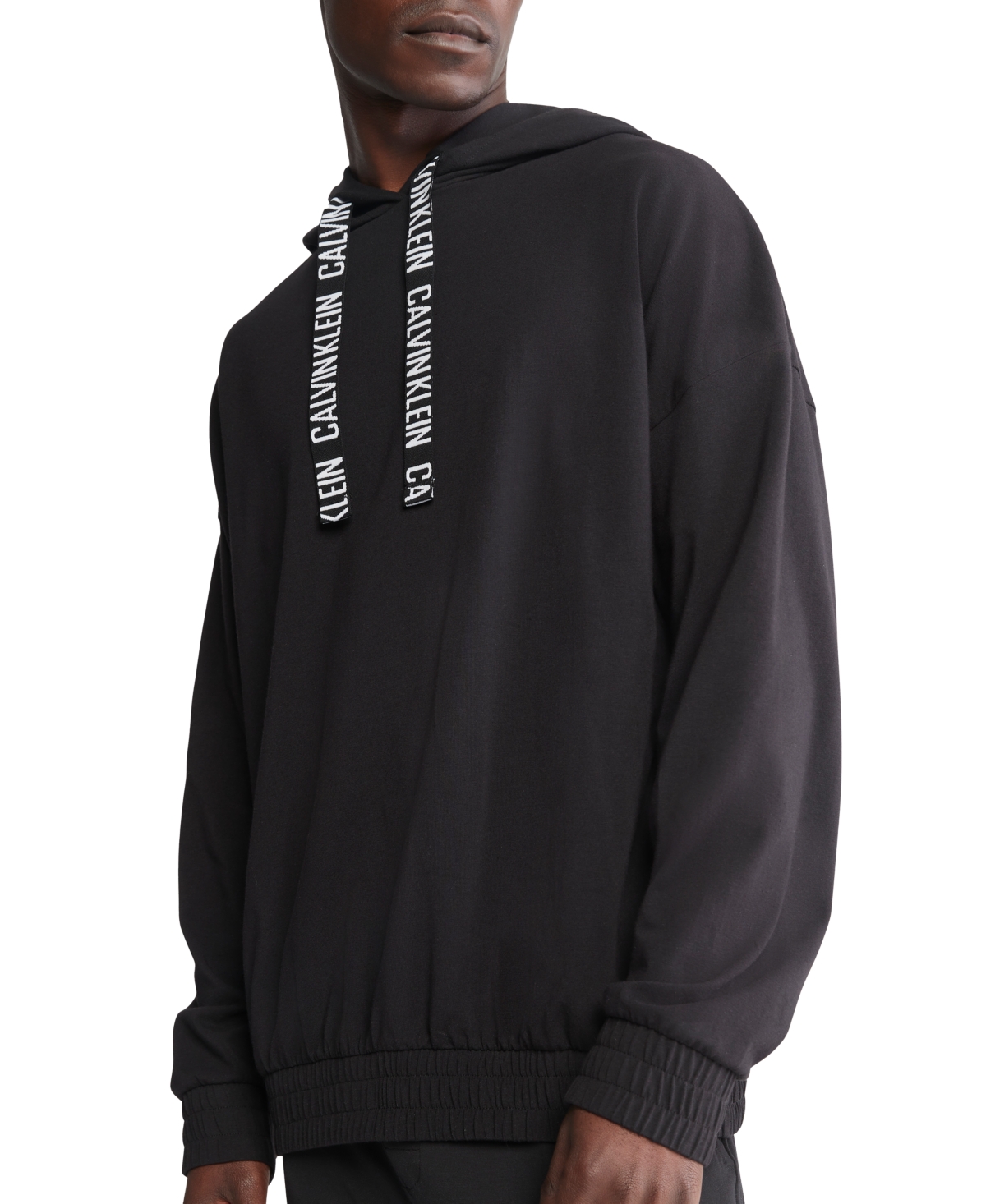 Shop Calvin Klein Men's Logo Drawstring Hoodie In Black