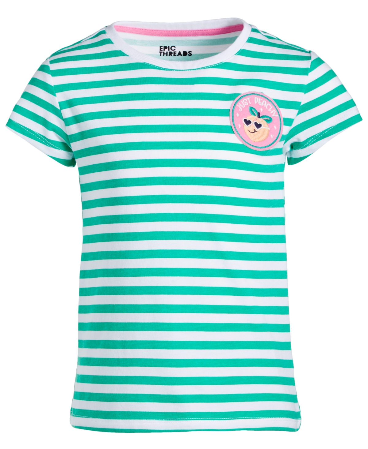 Epic Threads Kids' Toddler & Little Girls Peachy Patch Striped T-shirt, Created For Macy's In True Green