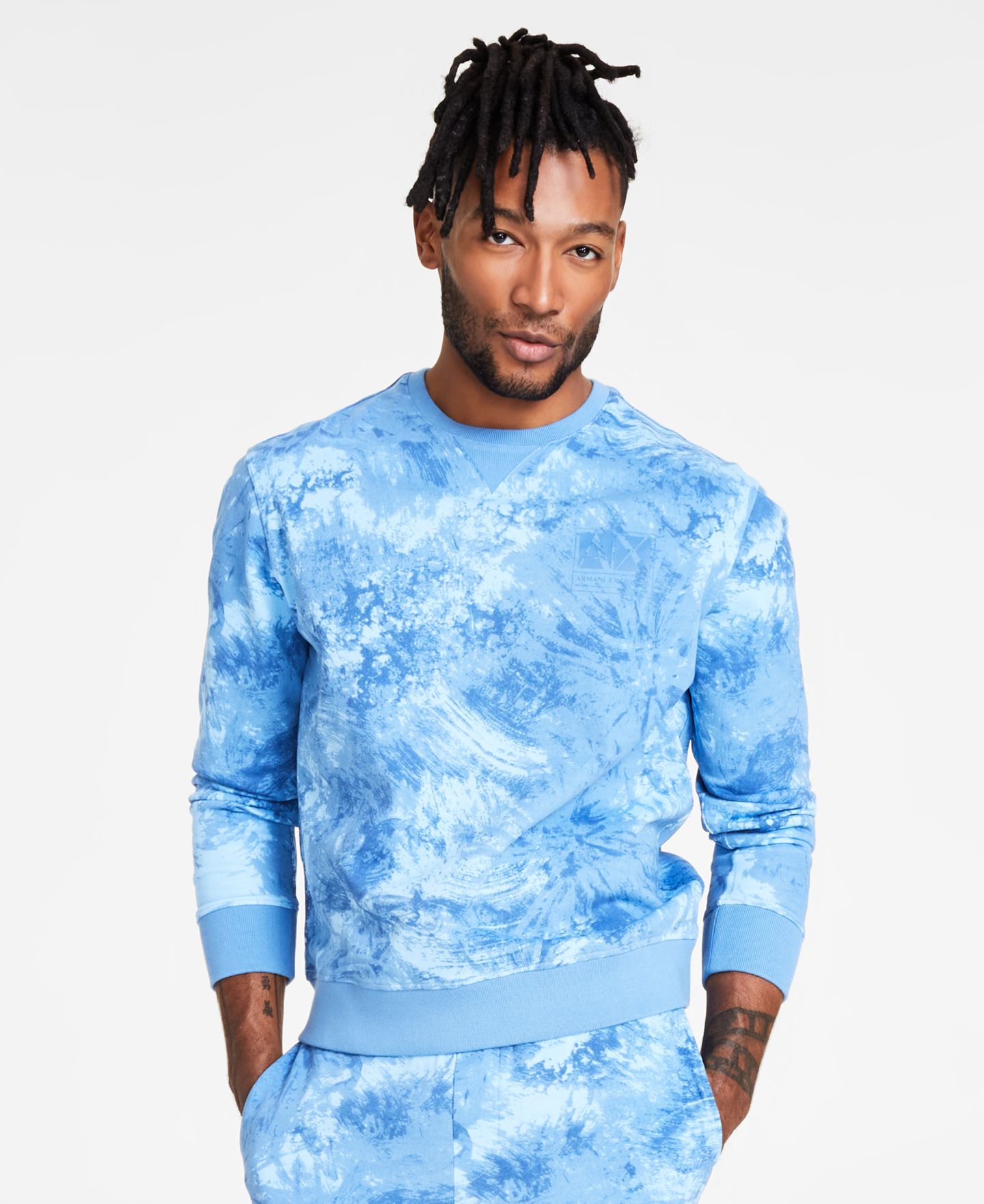 Мужской свитшот A|X Armani Exchange Dip Dyed Fleece, цвет: Синий — фото 1
