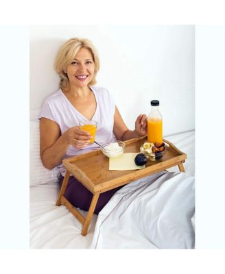 Bed Table Tray with Folding Legs - Breakfast Tray Bamboo Bed Tray for Sofa, Bed, Eating, Snacking and Working
