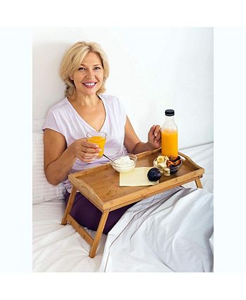 Homeitusa Bed Table Tray with Folding Legs - Breakfast Tray Bamboo Bed Tray  for Sofa, Bed, Eating, Snacking and Working