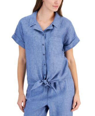 Women's 100% Linen Tie-Front Shirt, Created for Macy's