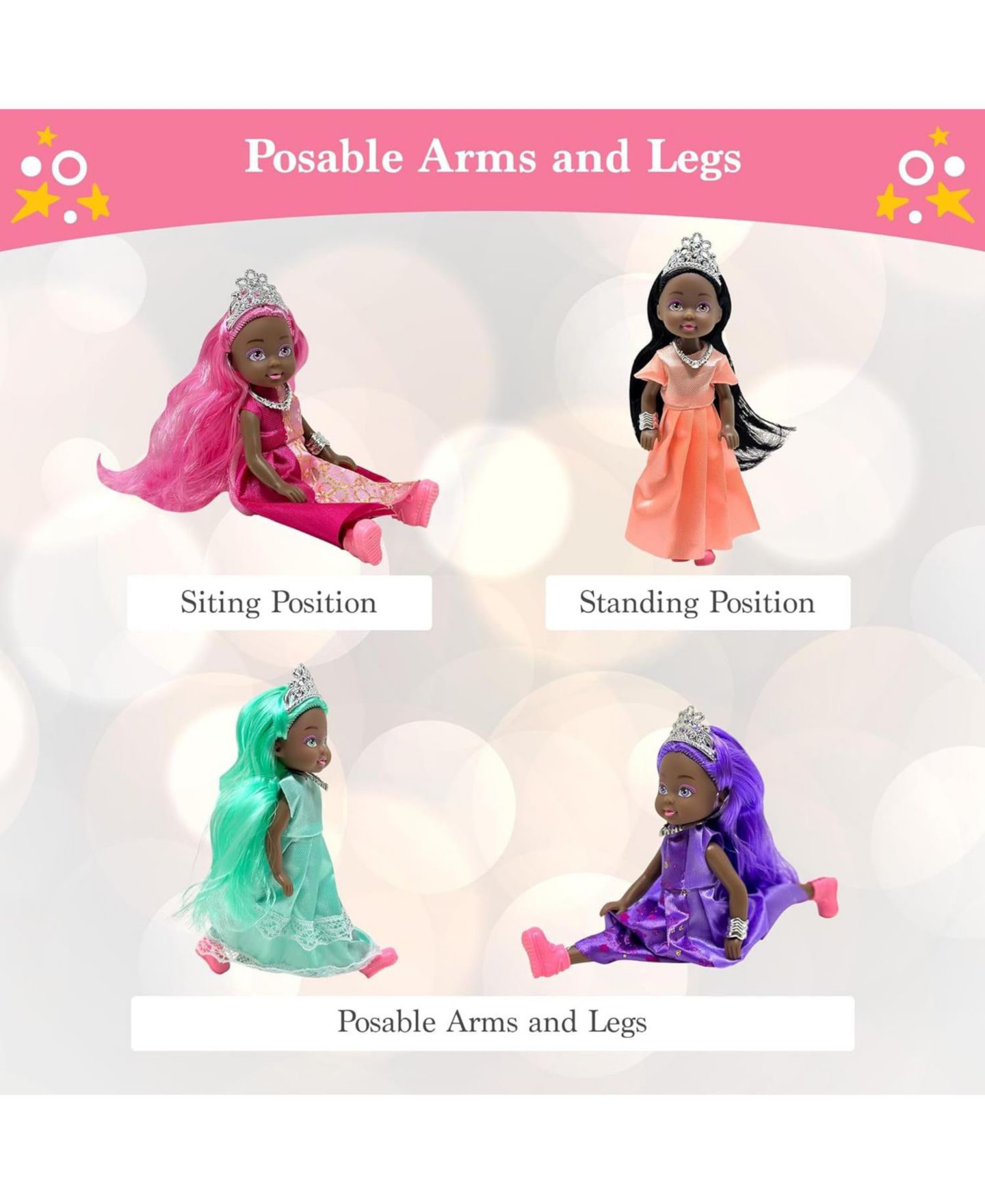Детские куклы The New York Doll Collection Princess 5.5" Posable Dolls, 6-Piece Set, от 3 лет — фото 3