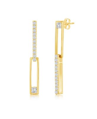 Sterling or Plated over Sterling Asymmetric Paperclip CZ Earrings