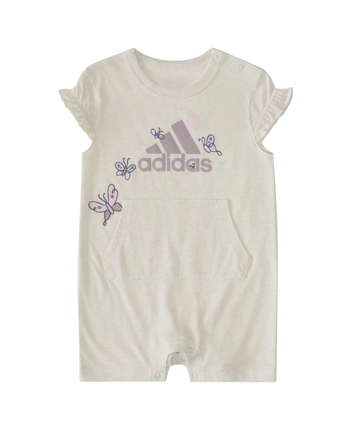 Shop Adidas Originals Baby Girls Cap Sleeve Heather Romper In Oatmeal Heather