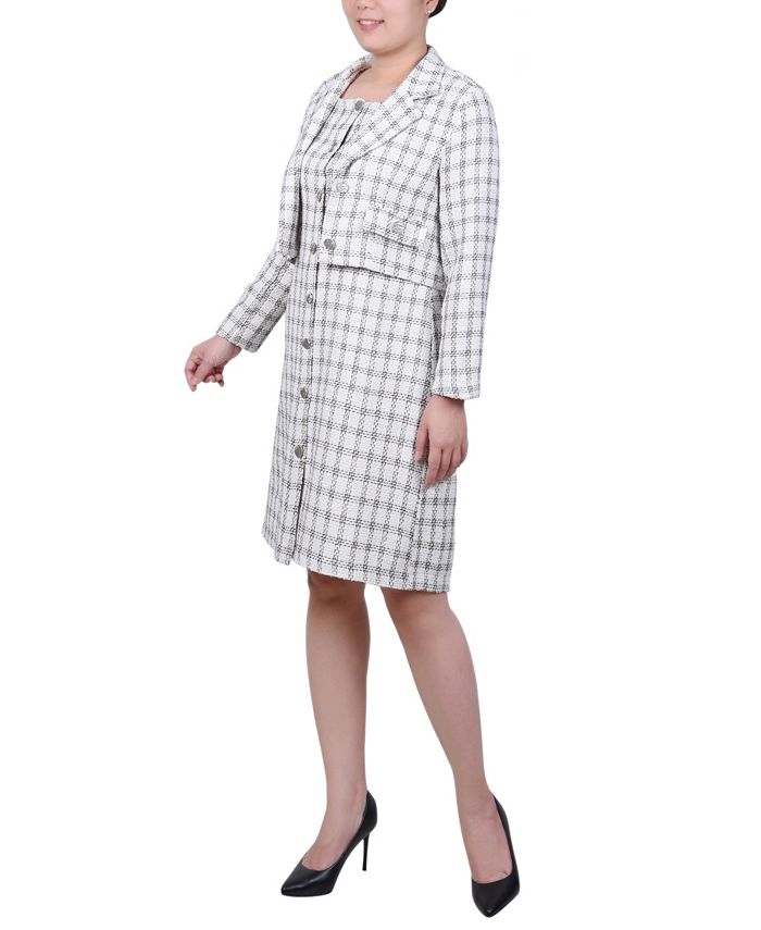 NY Collection Women's Long Sleeve Tweed Dress Set, 2-Pc. - Macy's