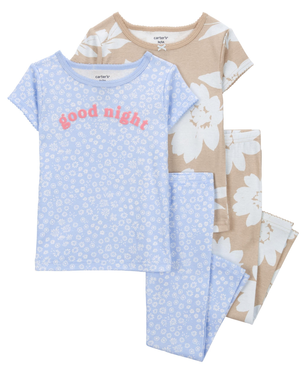 Carter's Babies' Toddler  Toddler Girls Floral 100% Snug Fit Cotton Pajamas, 4 Piece Set In Blue