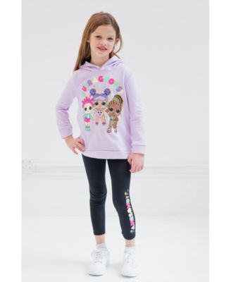Little Girls Pullover Fleece Hoodie and Leggings Outfit Set