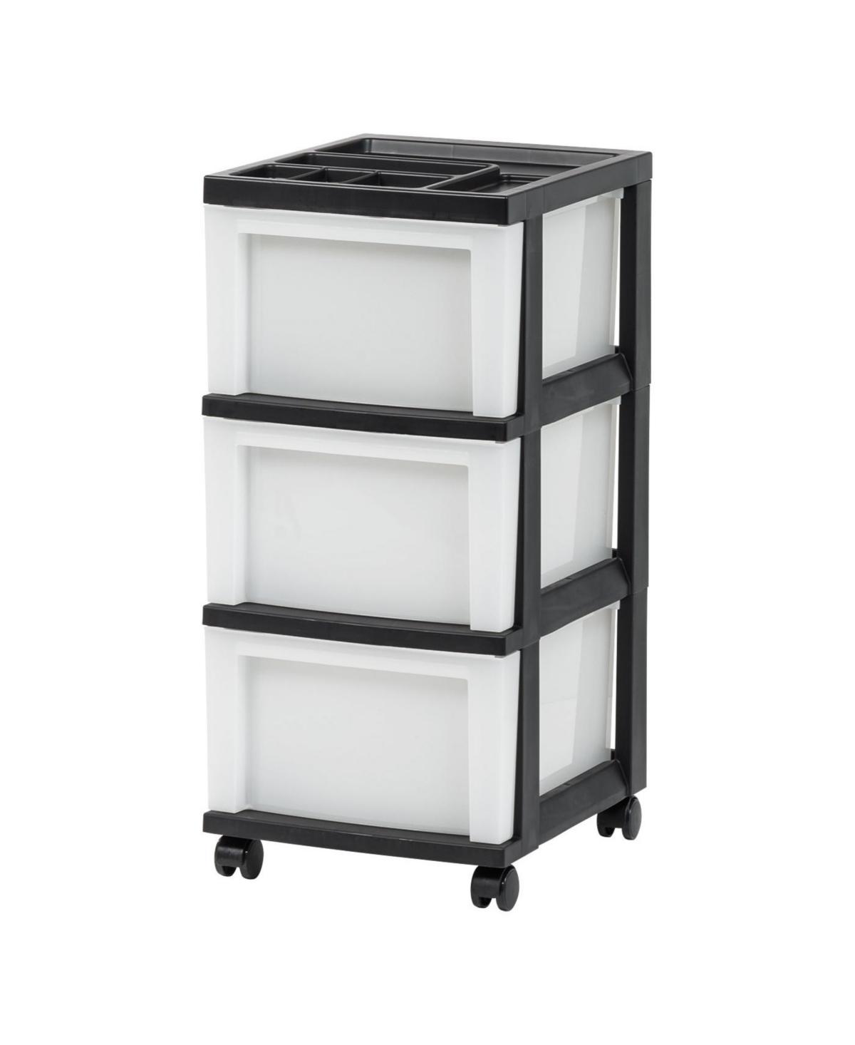 3 Drawer Rolling Storage Cart with Organizer Top, Black - Black
