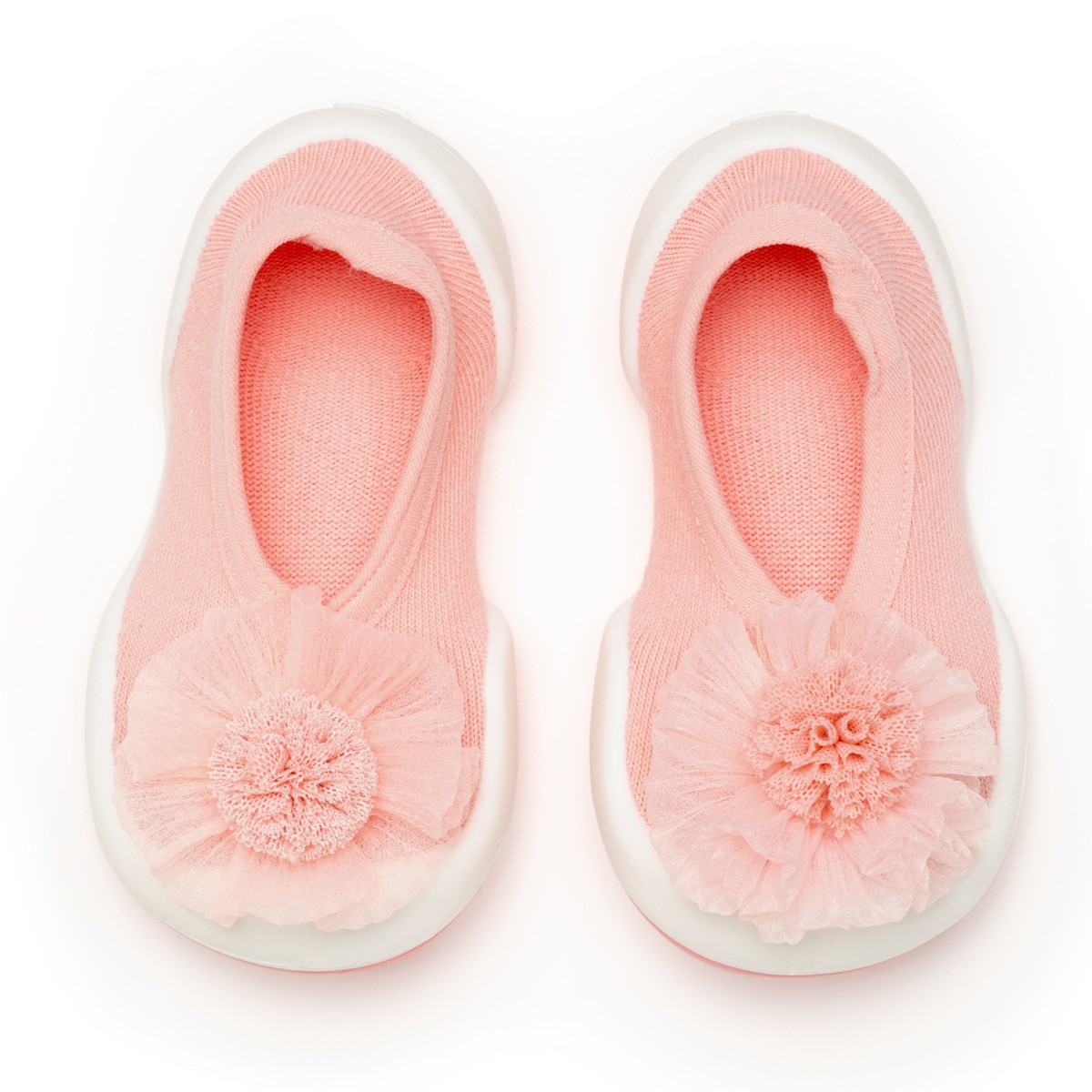 Детские Komuello Infant Girl Breathable Washable Non-Slip Sock Shoes Flat - Pompom Flower Pink — фото 2