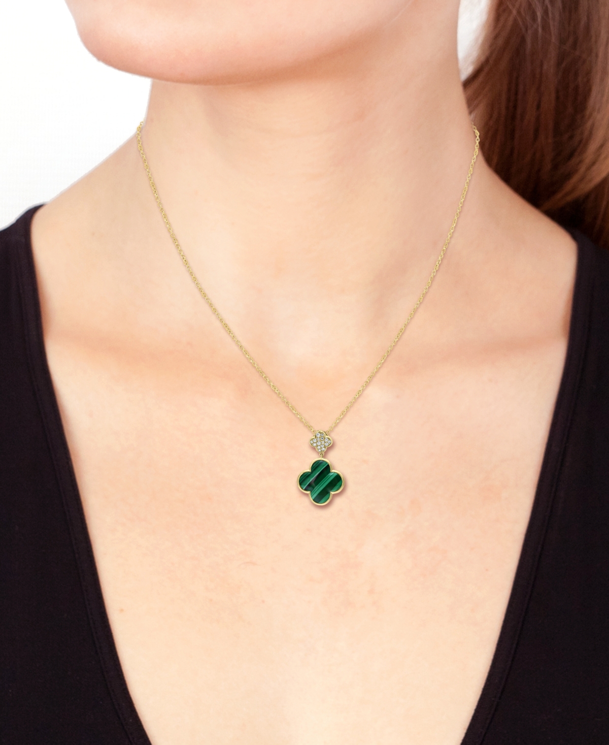 Effy Malachite & Diamond (1/8 ct. t.w.) Clover 18