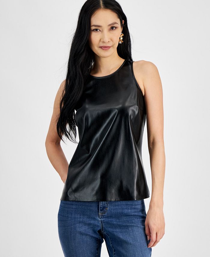 I.N.C. International Concepts Women's FauxLeather Sleeveless Top