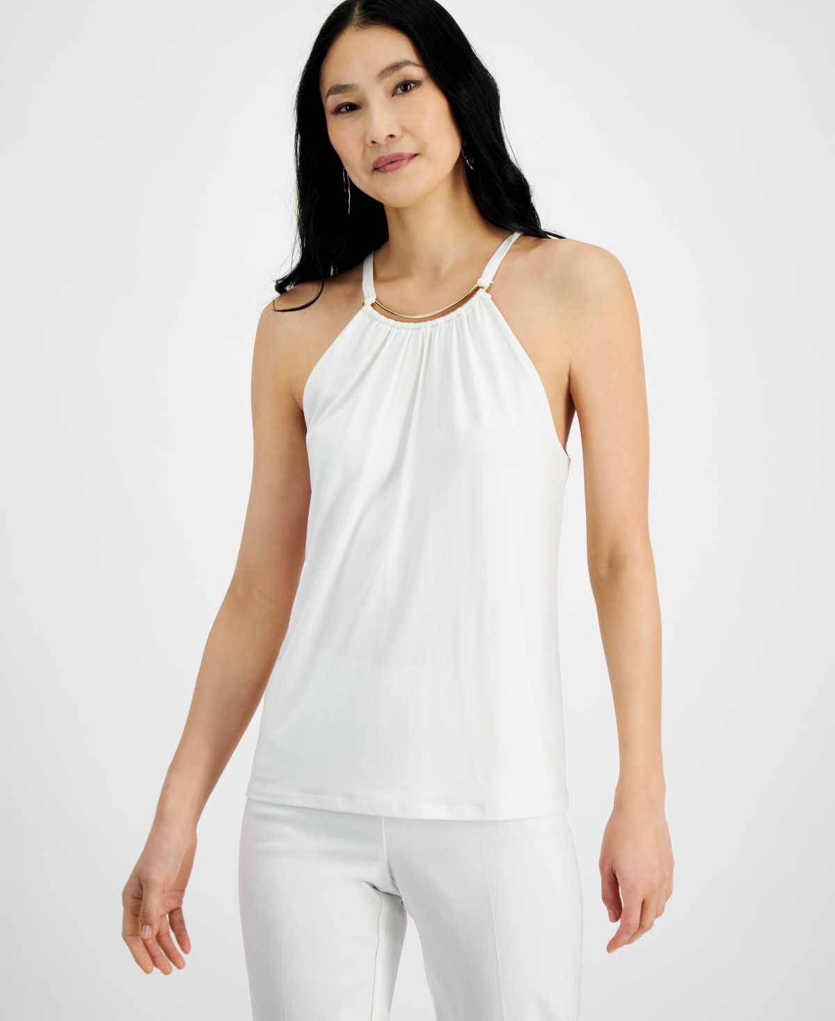 Women's Hardware-Trim Halter Top, Created for Macy's - Washed White