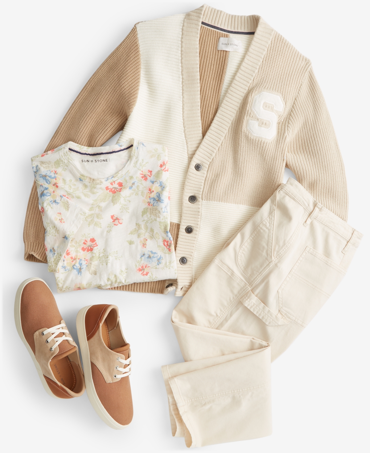 Shop Sun + Stone Men's Regular-fit Colorblocked Patchwork Cardigan, Created For Macy's In Tofu