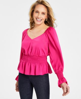 I.N.C. International Concepts - Women's Long-Sleeve Smocked Blouse