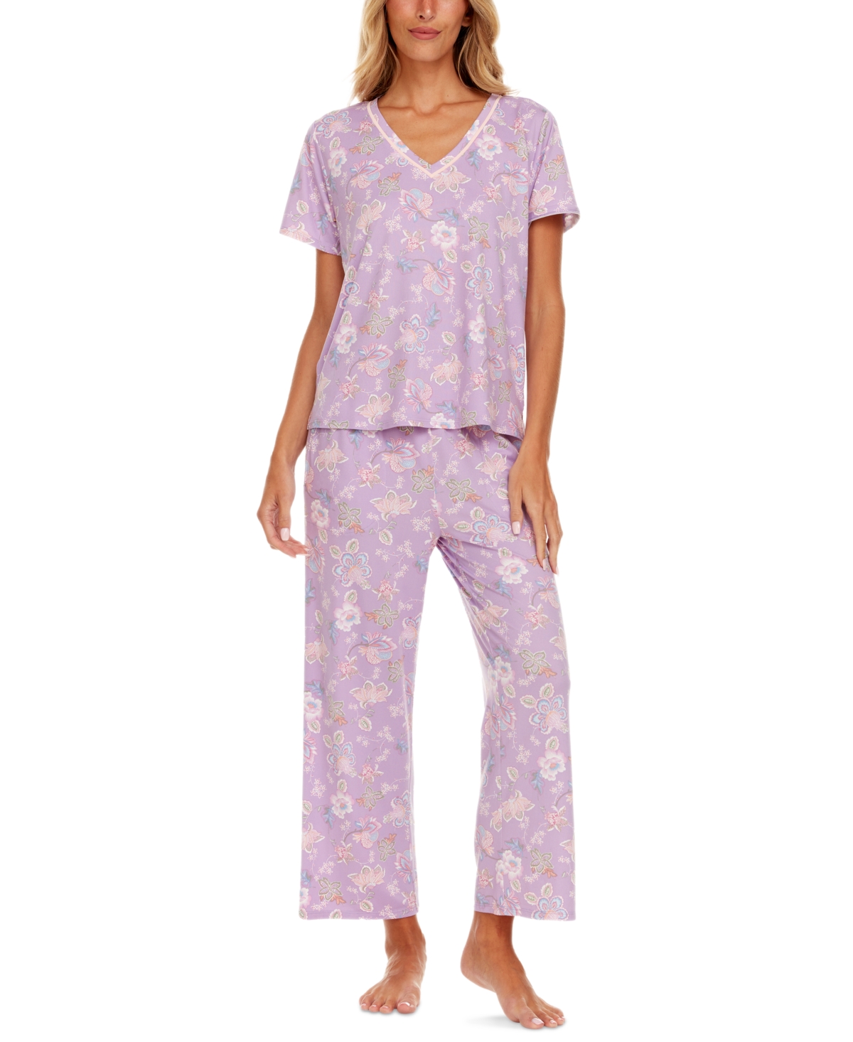 Shop Flora By Flora Nikrooz Women's 2-pc. Nancy Printed Capri Pajamas Set In Lavender