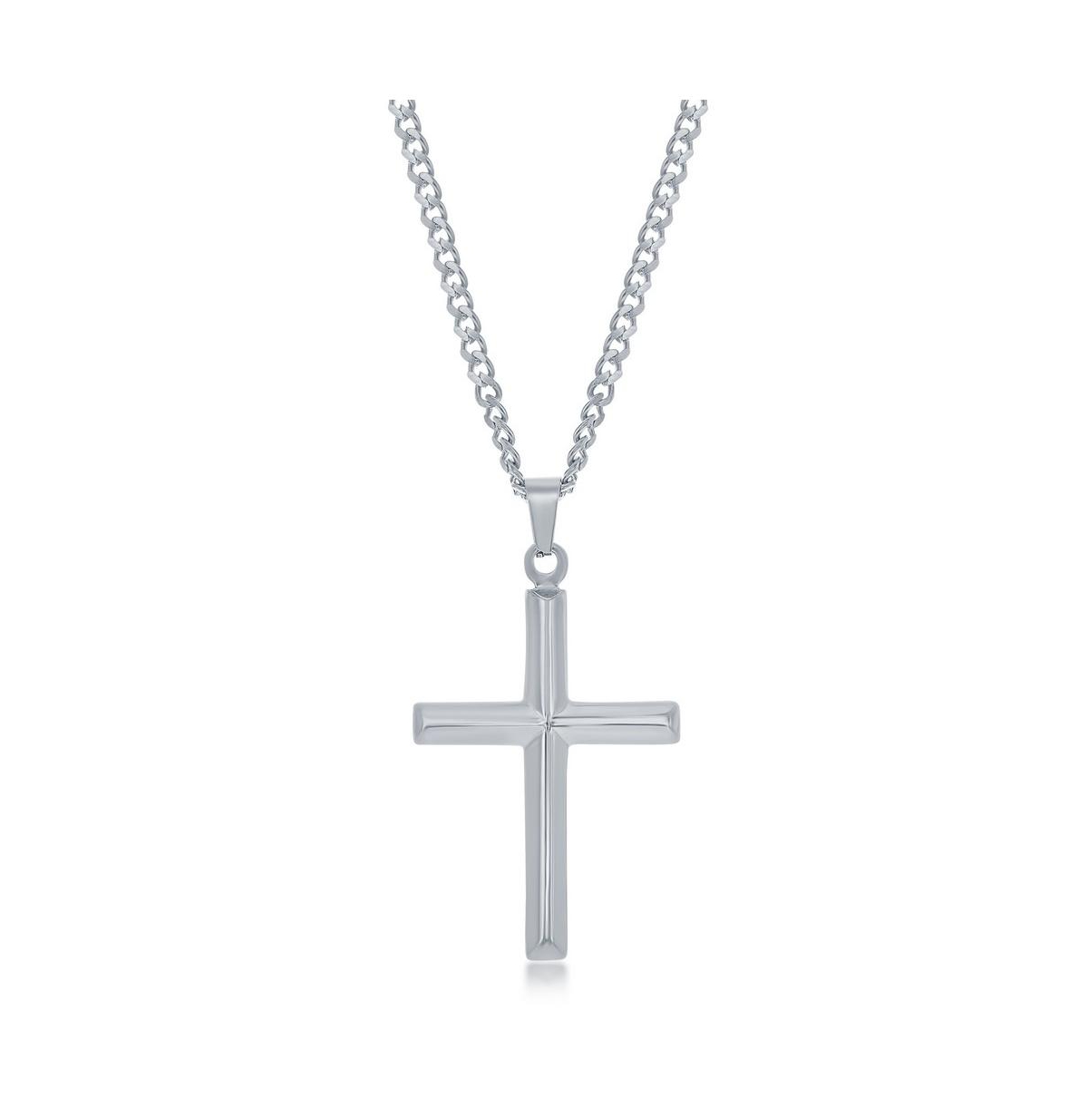 Stainless Steel or Gold Plated over Stainless Steel Polished 3D Cross Necklace - Silver