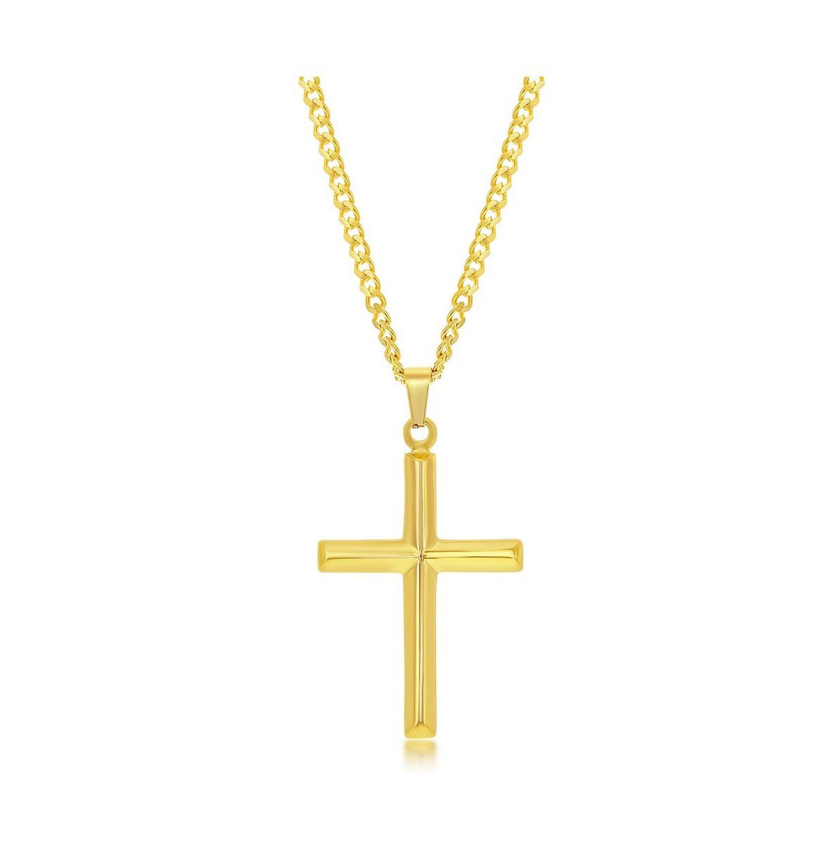 Stainless Steel or Gold Plated over Stainless Steel Polished 3D Cross Necklace - Gold
