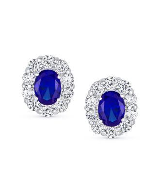 Classic Style Crown 1.5 CT CZ Halo Oval Cubic Zirconia Stud Earrings Rhodium Plated Brass