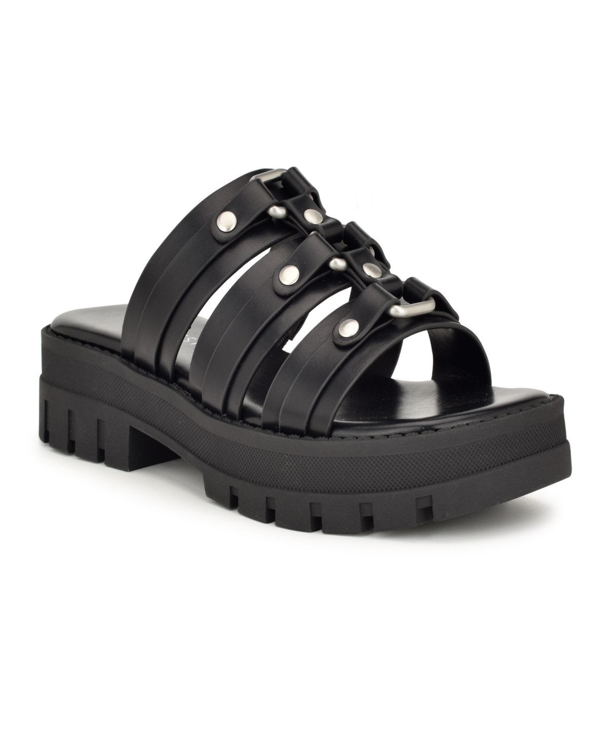 Shop Nine West Women's Cazz Strappy Lug Sole Casual Sandals In Black