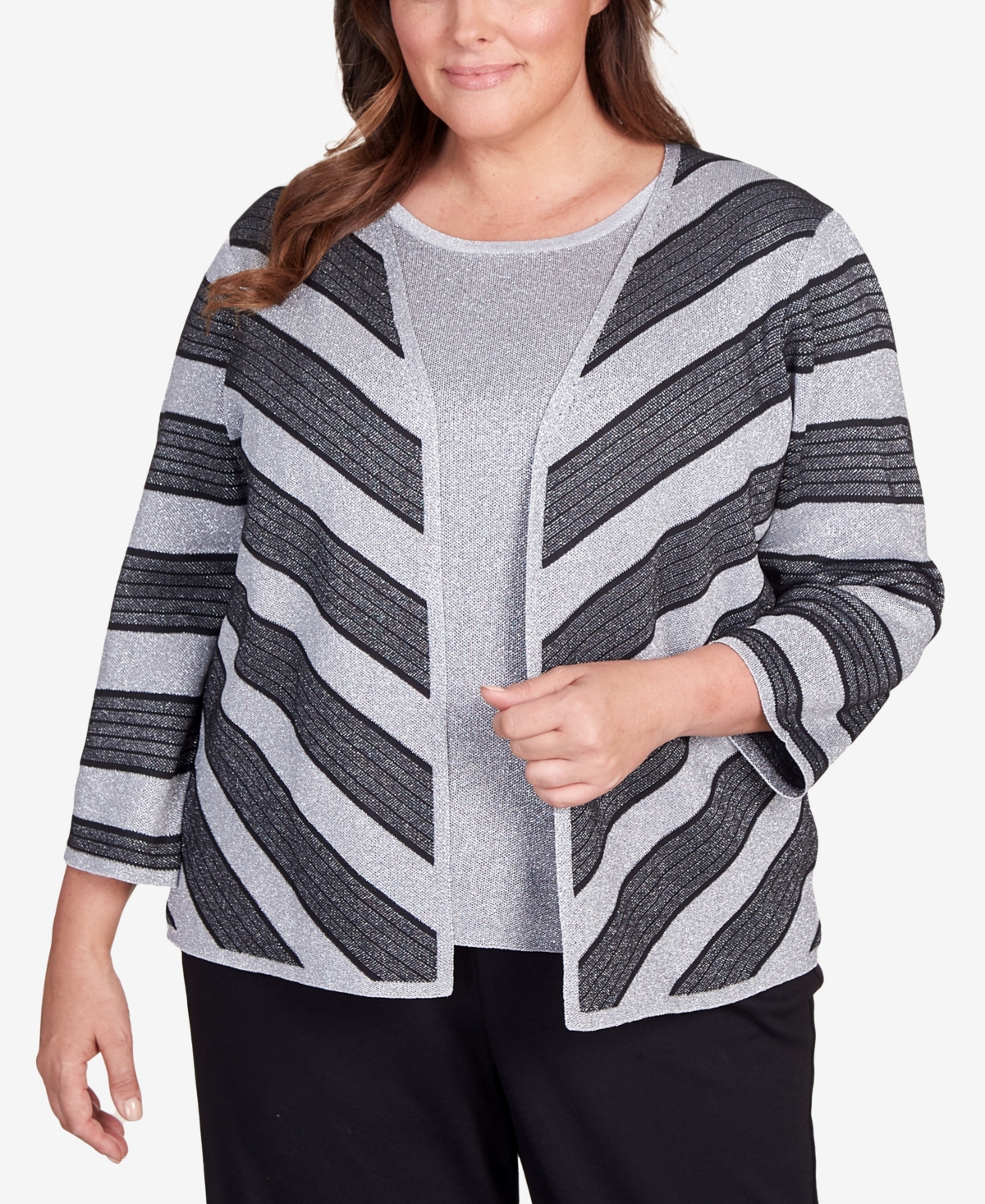 Alfred Dunner Plus Size Classic Chevron Stripe Two For One Sweater