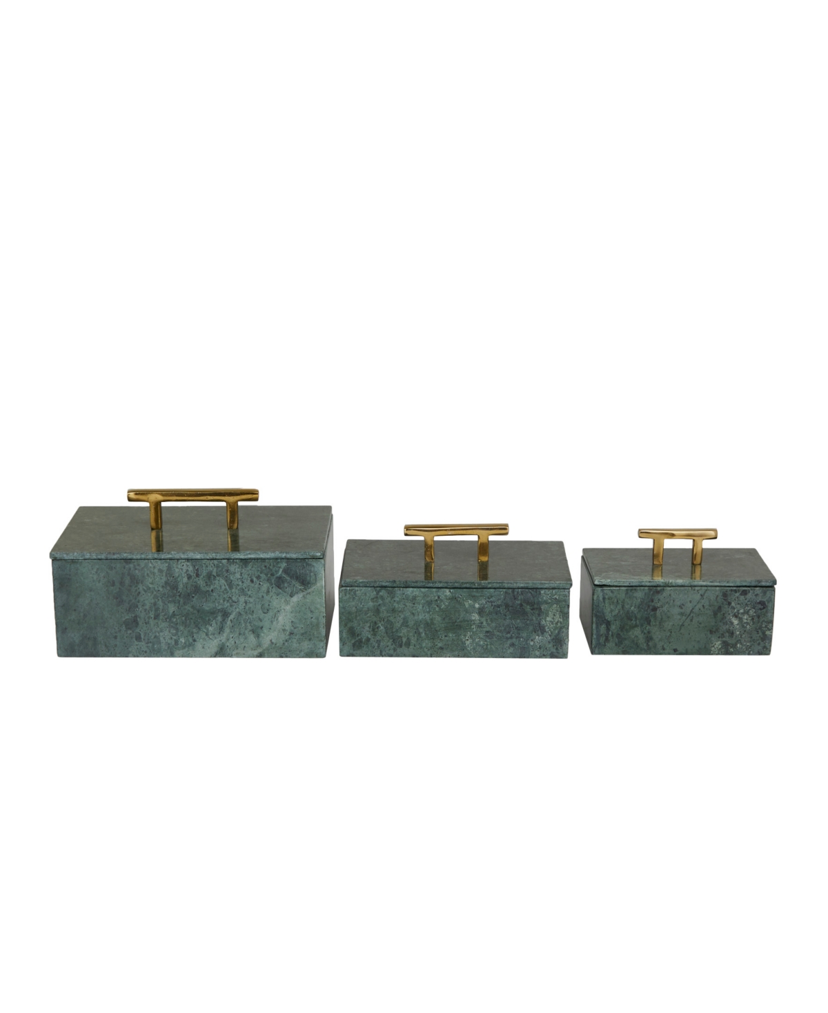 Shop Rosemary Lane Real Marble Box With Gold-tone Bar Handles Set Of 3 In Green