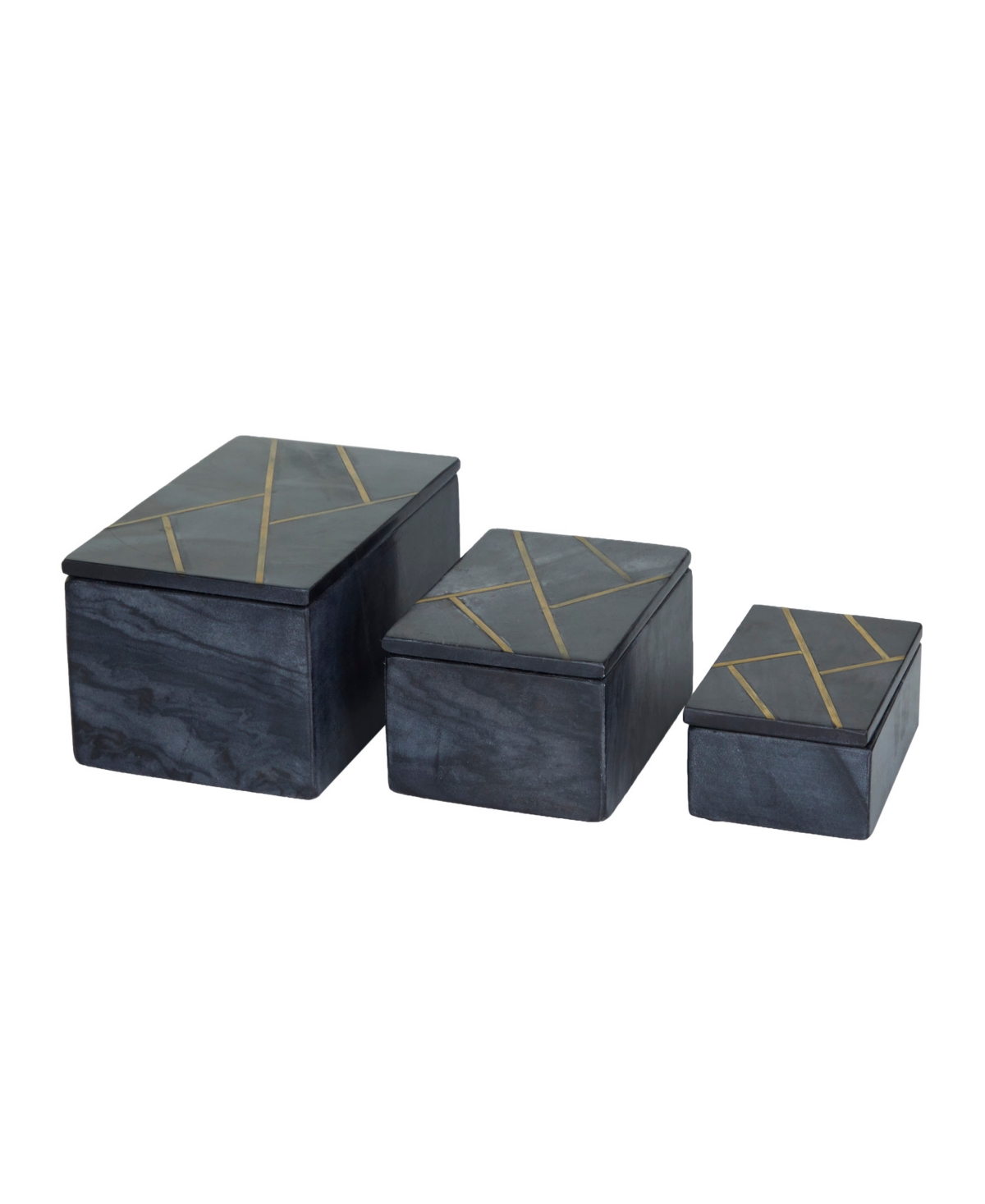Rosemary Lane Real Marble Box With Gold-tone Linear Lines Set Of 3 In Black