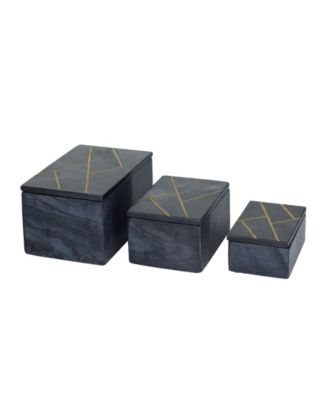 Rosemary Lane Real Marble Box with Gold-Tone Linear Lines Set of 3 - 9 ...