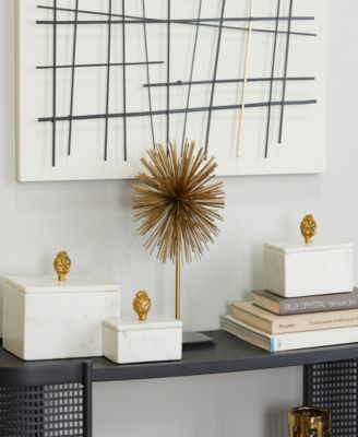 Real Marble Box with Gold-Tone Finial Set of 3 - 9", 7", 6"W