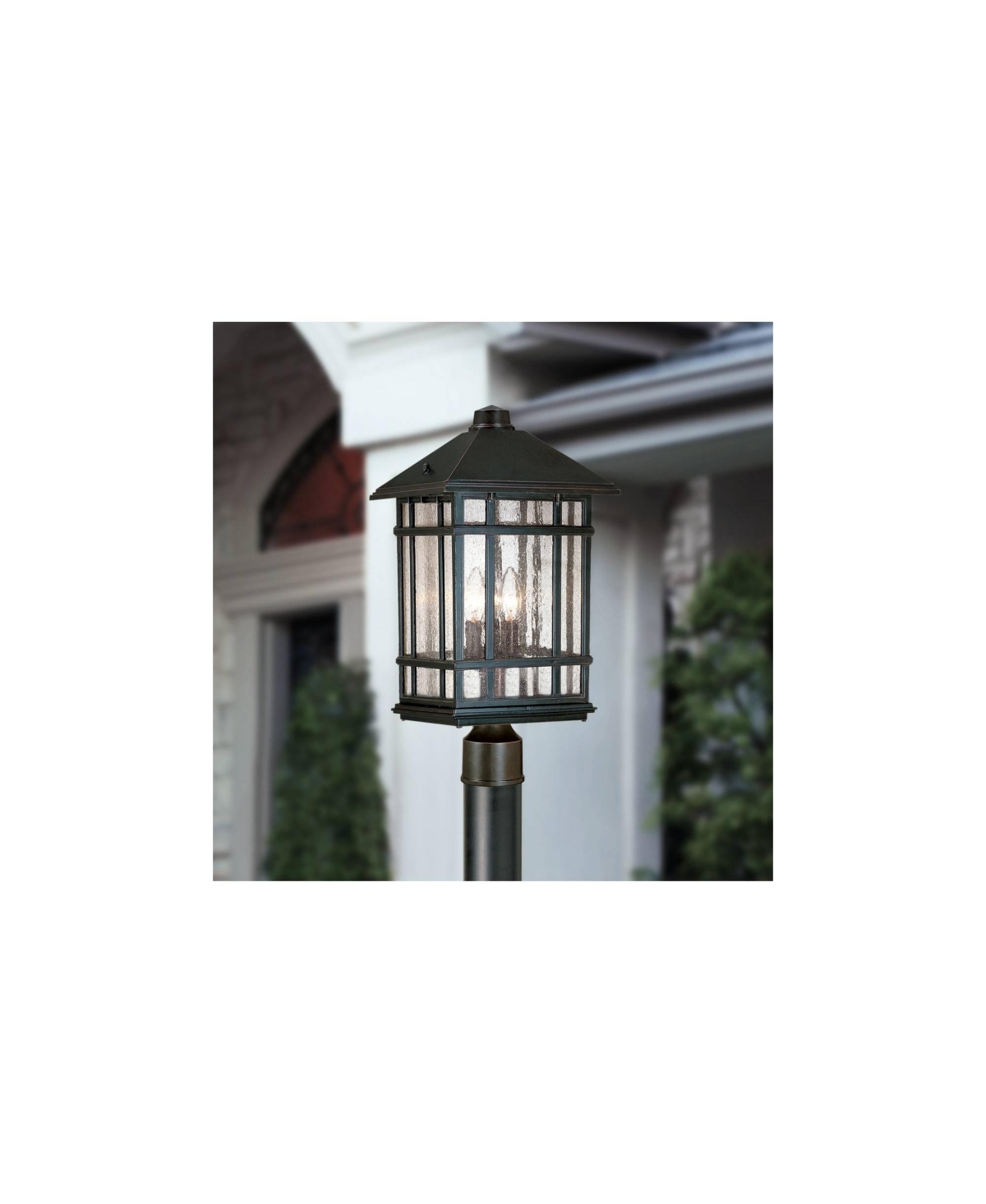Sierra Craftsman Art Deco Outdoor Post Light Rubbed Bronze 18" Frosted Seeded Glass Panels for Exterior House Porch Patio Outside Deck Garage Yard Gar