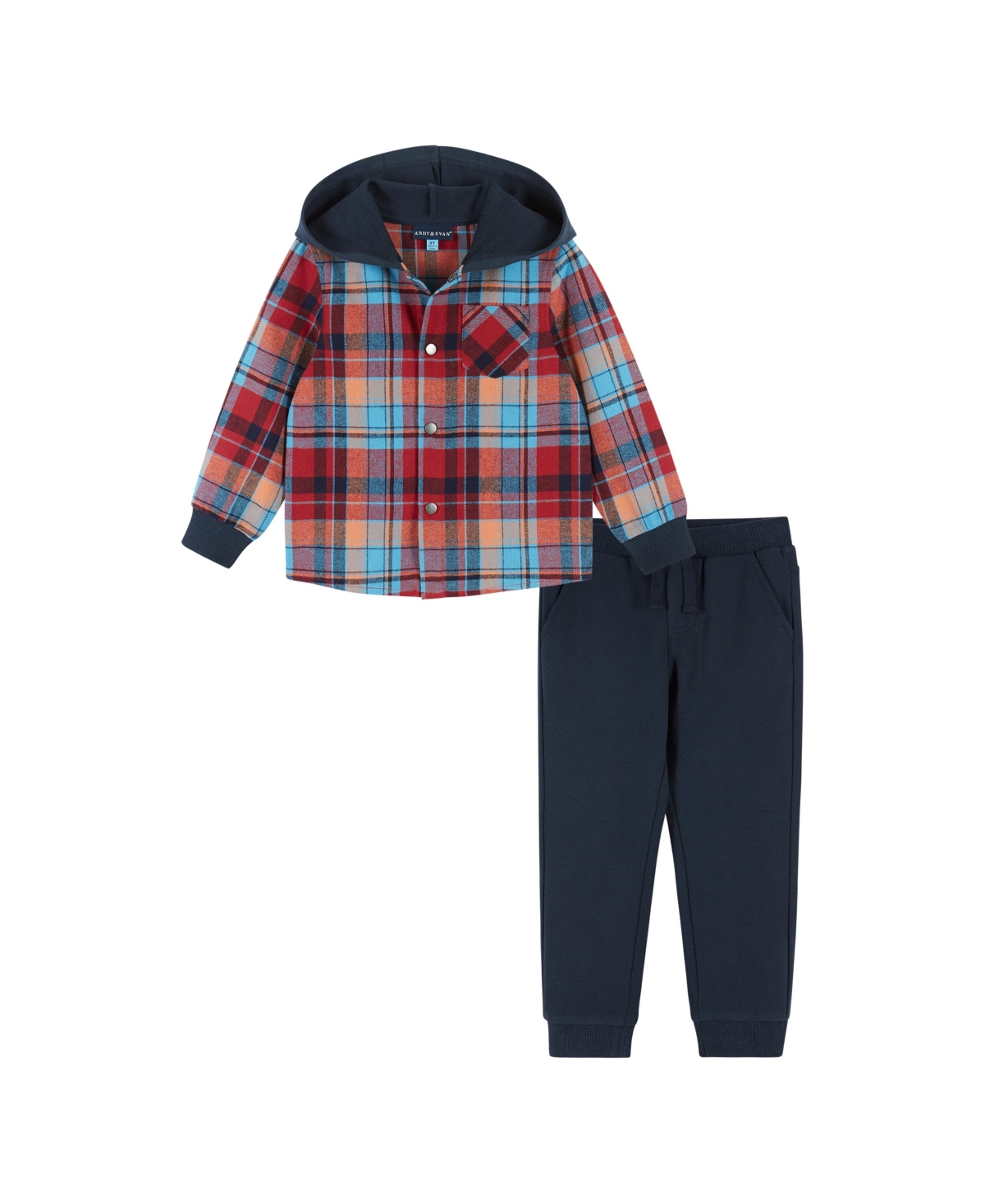 Andy & Evan Kids' Toddler/child Boys Navy & Red Plaid Hooded Flannel Set In Medium Red
