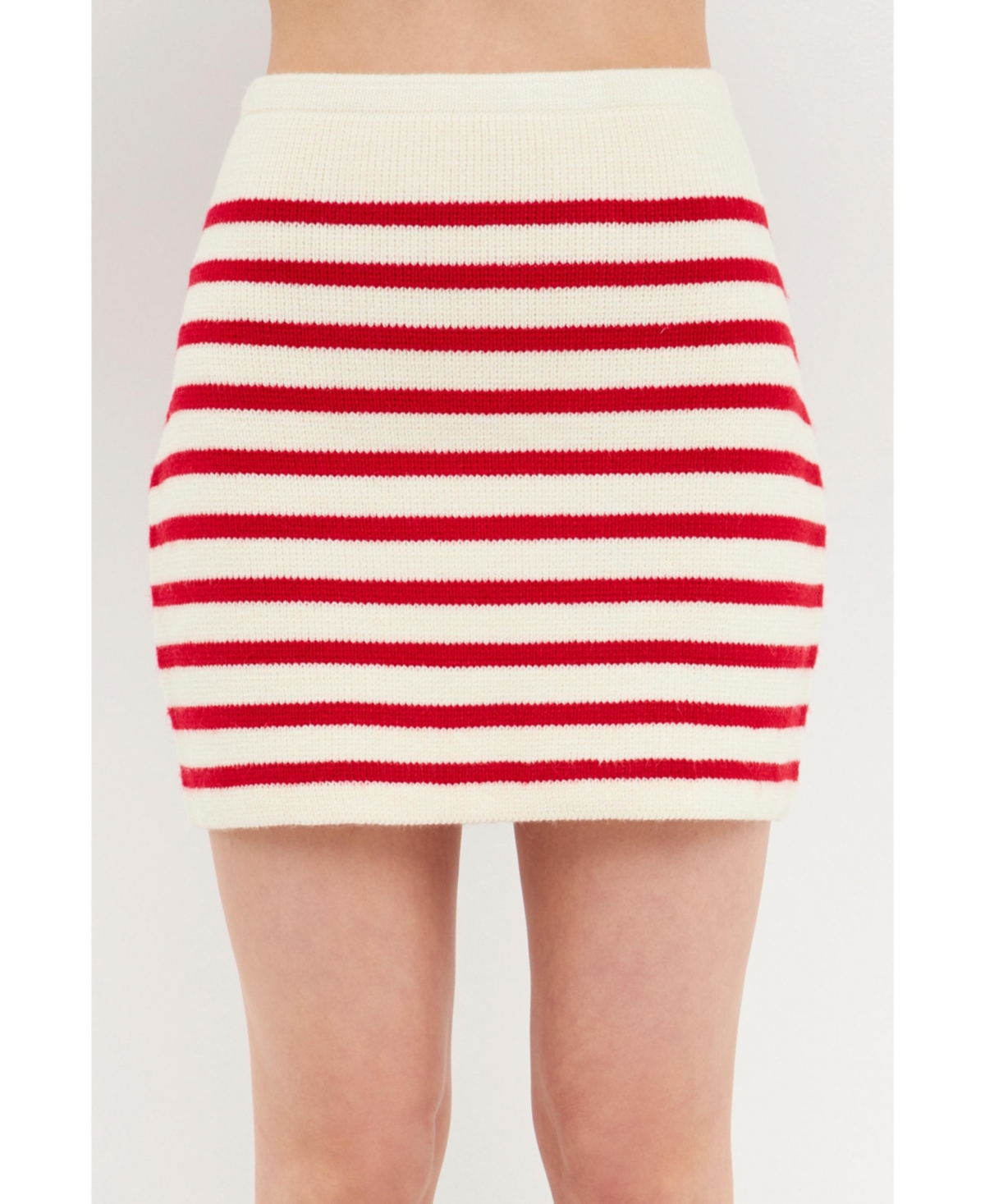 Women's Knit Striped Mini Skirt - Red/cream