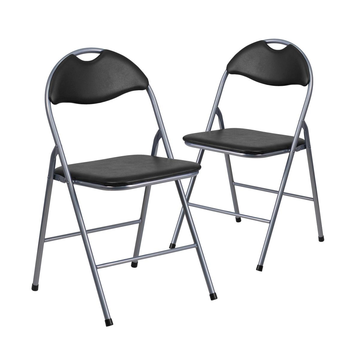 Emma+oliver 2 Pack Vinyl Metal Folding Chair With Carrying Handle In Black