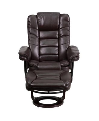 Multi-Position Recliner Ottoman Set Eucalyptus Wood Stitched Upholstery Swivel Base