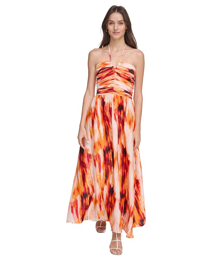 DKNY Women s Printed Satin Strappy Halter Maxi Dress Macy s