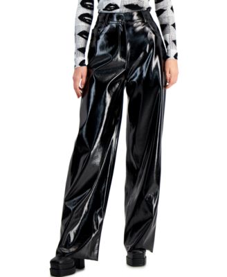 HUGO - Women's High-Shine Faux-Leather Wide-Leg Pants