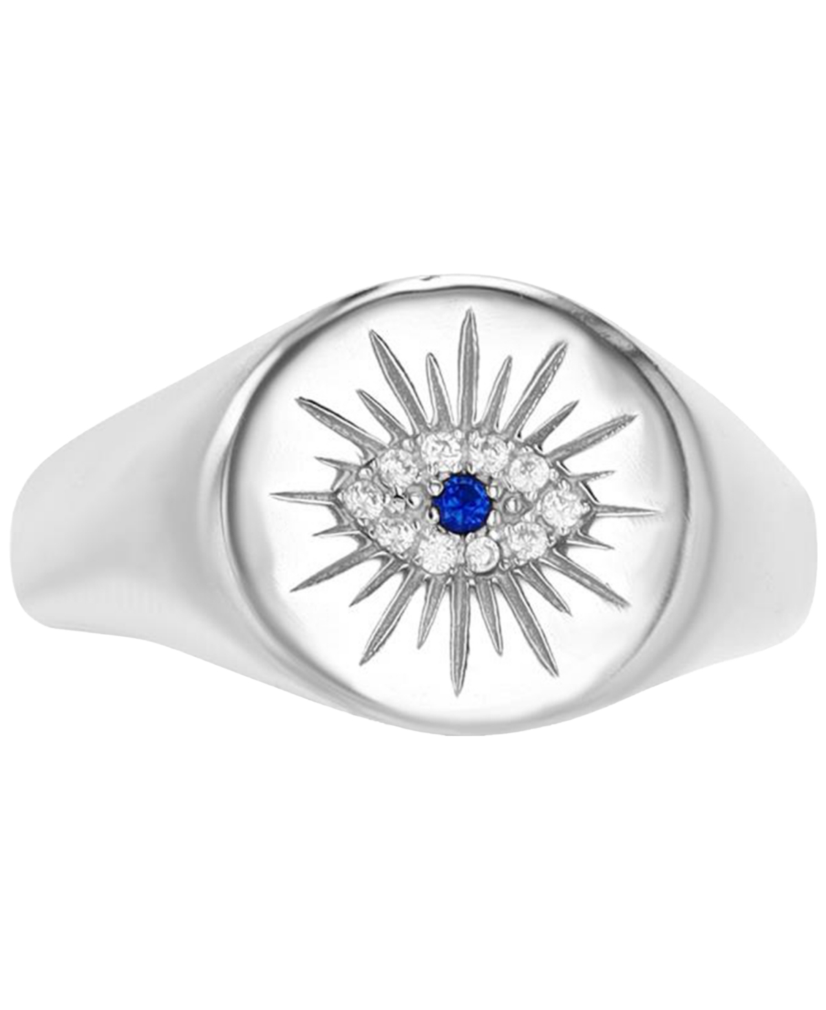 Shop Macy's Cubic Zirconia & Lab Grown Blue Spinel Accent Evil Eye Ring In Sterling Silver