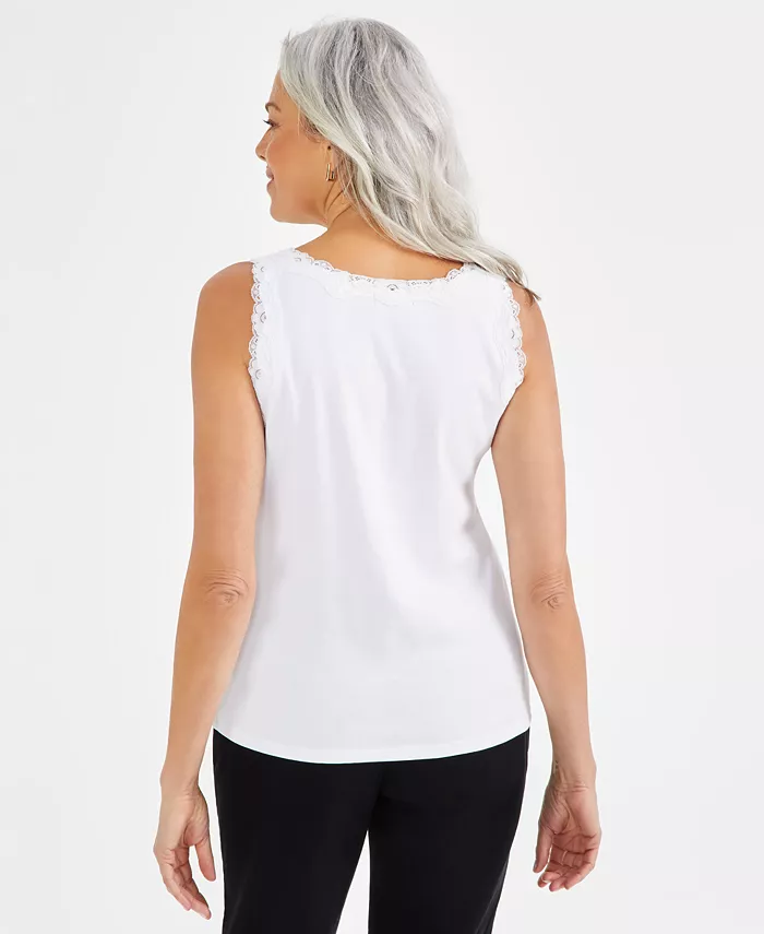 Women's Lace-Trim Cotton Tank Top - thumbnail 2