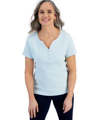 売れ筋商品|||スタイルアンドコー カットソー トップス レディース Petite Cotton Henley Short-Sleeve T-Shirt, Created for Macy's Bright White Style & Co Women's Short-Sleeve Cotton Henley Top, Created