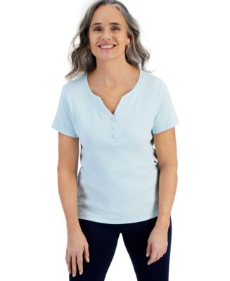 Style & Co Women's Short-Sleeve Cotton Henley Top, Created
