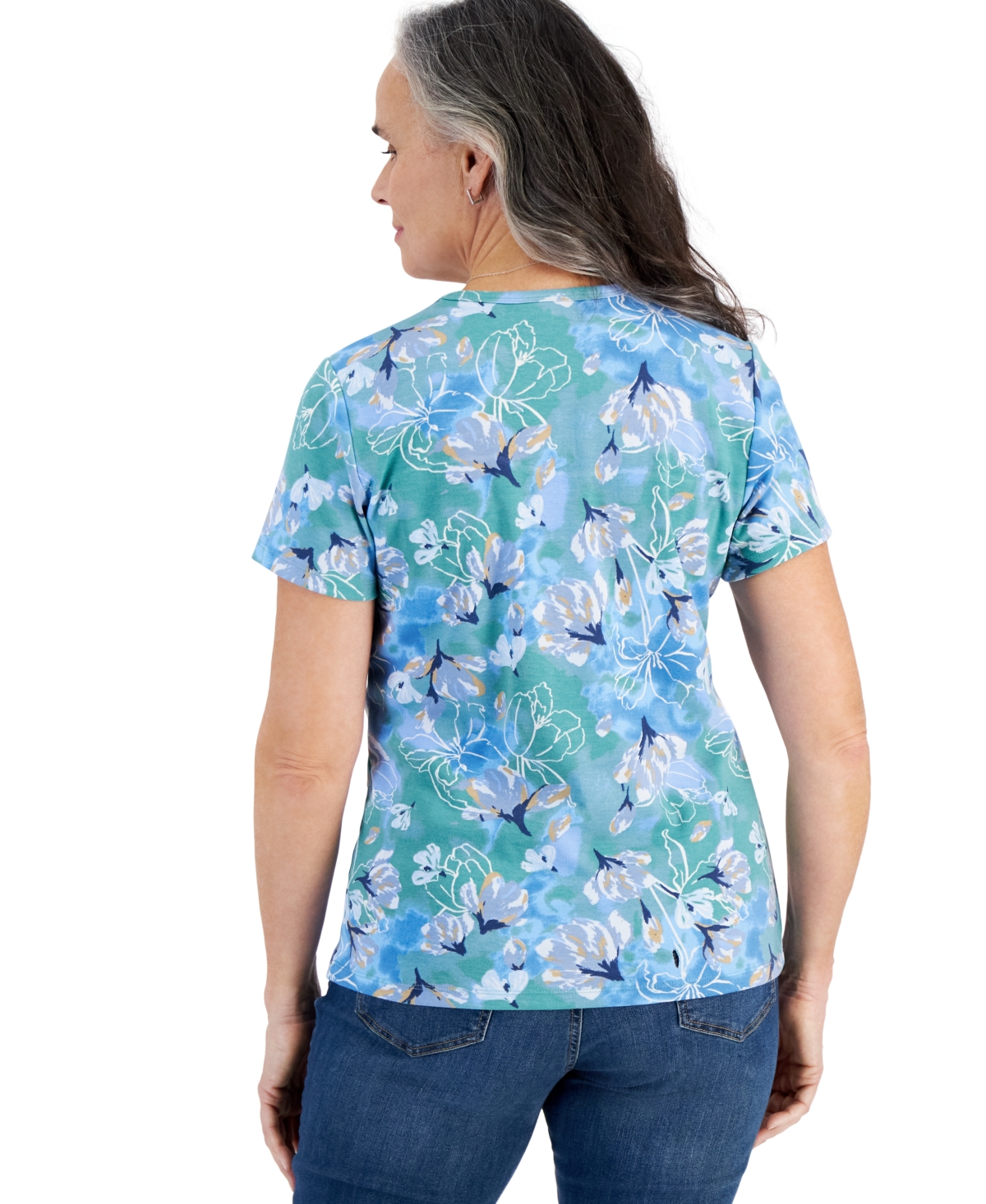 Style & Co Women's Short Sleeve Printed V-Neck Top, Created for Macy's