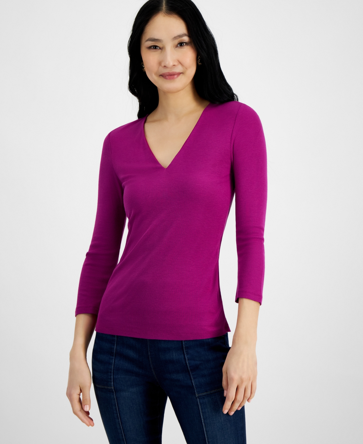 Shop Inc International Concepts Women's Ribbed Top, Created For Macy's In Violet Orchid