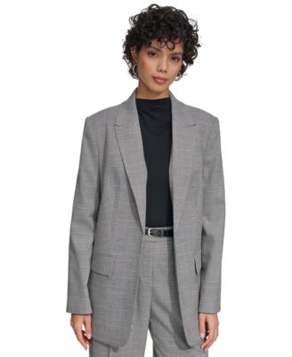 Calvin Klein - Women's Open-Front Houndstooth Blazer