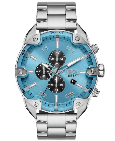 Мужские часы Diesel Spiked Chronograph Silver-Tone Stainless Steel Watch 49mm