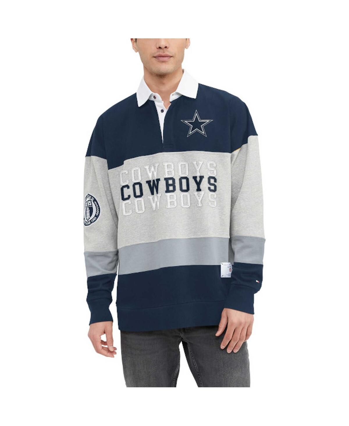 Мужская рубашка поло для регби с длинным рукавом Heather Gray, темно-синяя Dallas Cowboys Connor Oversize
