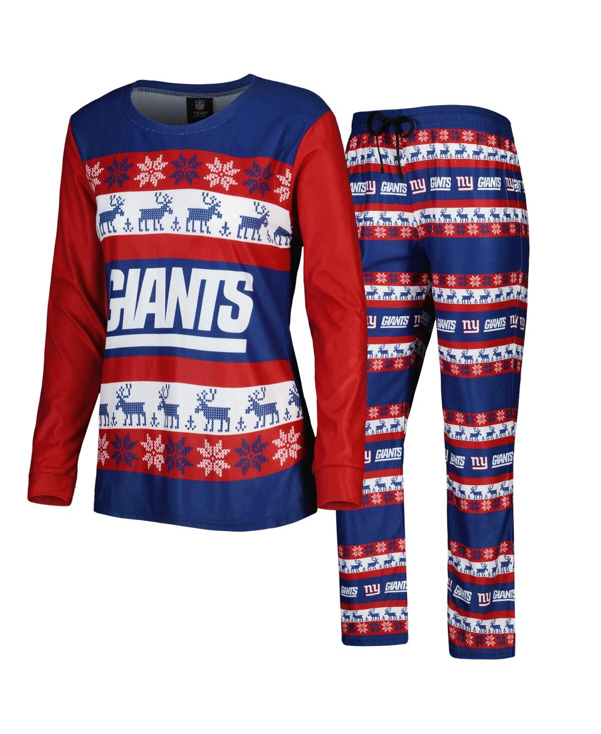 Women's Foco Royal New York Giants Holiday Ugly Pajama Set - Royal