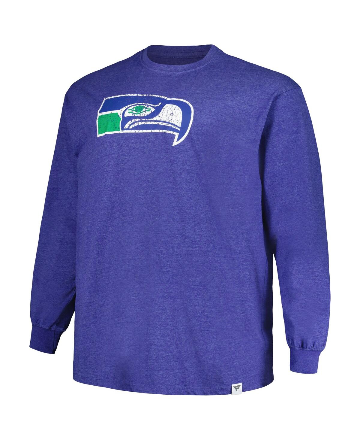 Shop Profile Men's  Heather Royal Distressed Seattle Seahawks Big And Tall Throwback Long Sleeve T-shirt