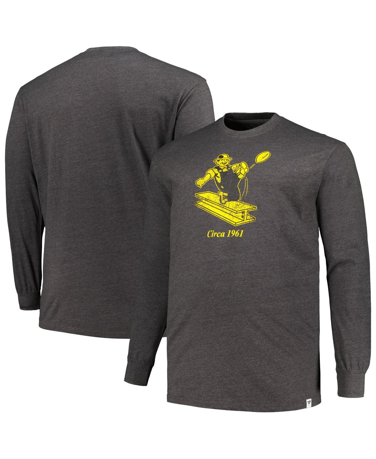 Men's Profile Heather Charcoal Distressed Pittsburgh Steelers Big and Tall Throwback Long Sleeve T-shirt - Heather Charcoal