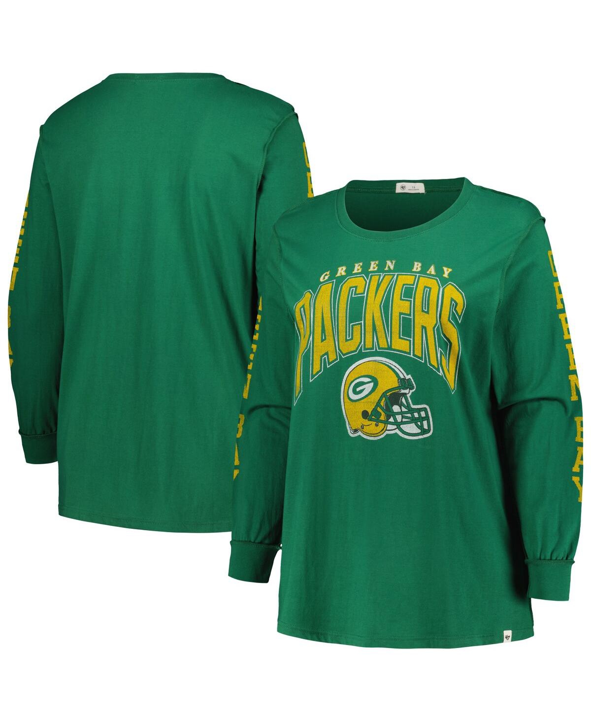 47 Brand Women's ' Green Distressed Green Bay Packers Plus Size Honey Cat Soa Long Sleeve T-shirt