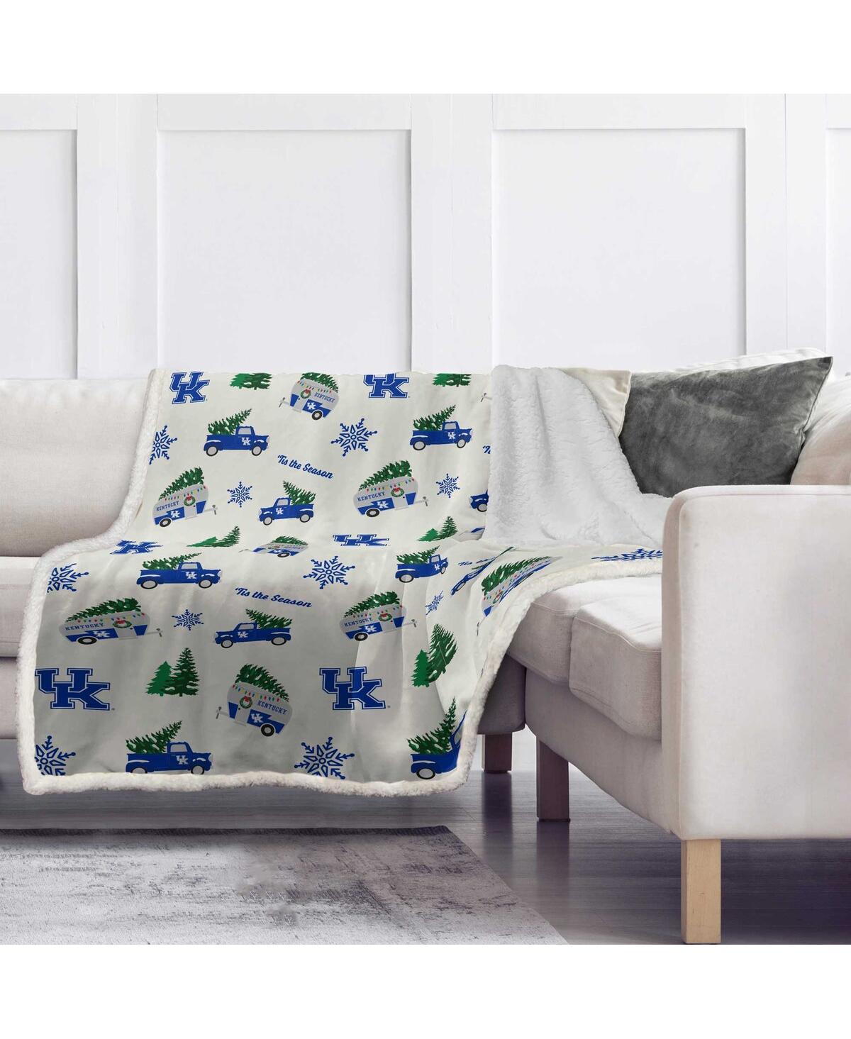 Pegasus Home Fashions Kentucky Wildcats Holiday Truck Repeat 50" X 60" Sherpa Flannel Fleece Blanket In White
